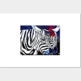 Zebras on a Blue Night Posters and Art